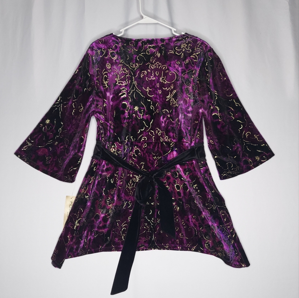 Y2K Velvet Empire Tie Waist Flare Sleeve Top Womens 2X Purple Witchy Whimsigoth - Picture 2 of 13